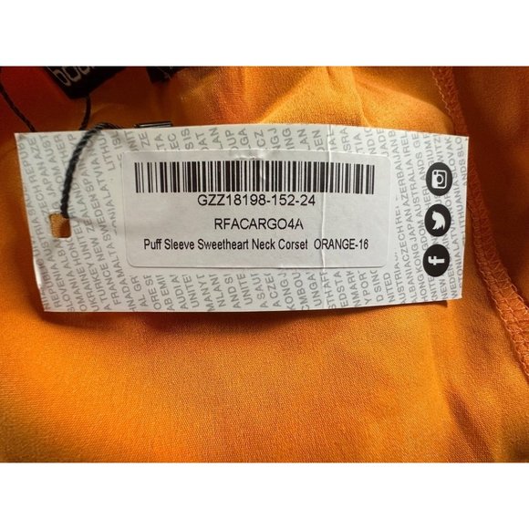 Boohoo Corset Blouse Size 12 Orange Puff Sleeves Side Zip Summer Top - Picture 5 of 5